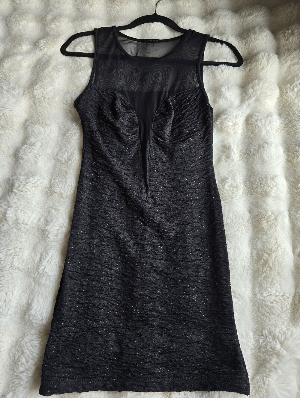 Black Mesh V Neck Mini Dress With Sparkles